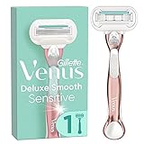 Gillette Venus Deluxe Smooth Sensitive Rasierer Damen, Damenrasierer + 1 Rasierklinge mit 5-fach Klinge, RoseGold, Frauen Geschenk