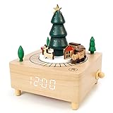 hinrey Wecker digital Holz mit Musik Weihnachtslied LED Digitaluhr Holz Spieluhr mit Alarm/DREI Helligkeitsstufen, Weihnachten Neujahr Geburnstags Geschenk Dekoration Weihnachtsb