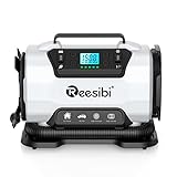Reesibi Kompressor Autoreifen 230V 12V Doppelte Stromquellen, Hochdruckpumpe bis zu 10,3bar und Niederdruckpumpe zu 300L/min 2-in-1, Elektrische Luftpumpe Tragbar mit digitaler Anzeige Adap