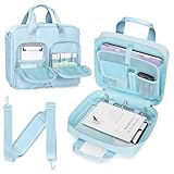 Prokva Schreibmappe mit Ringbuch, Große Fächern für 13' Laptop, Reise Aktenmappe Konferenzmappe mit Riemen, A4 Binder mit 500 Blatt Fassungscermögen, Blau (Leer Tasche)