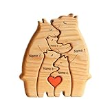 Benutzerdefinierte Holzbär Familie Figur mit 1-8 Namen,personalisierte Bär Familie Holz Kunst Puzzle,Holzbären Schnitzereien Familie Puzzle Geschenk für Familie Andenken Geschenk
