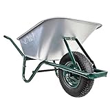 BPA Schubkarre Schubkarren Bauschubkarre Gartenkarre groß 100 Liter Mulde verzinkt Luftrad 3,50-8 Rad kugelgelagert Garten Scheibtruhe | Rahmen Farbe grün | Metallfelge | Stahlmulde | sehr rob