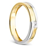 OROVI Damen Ring Bicolor Gelbgold und Weißgold 0.03 Ct Diamant Verlobunsring Ehering Trauring 14 Karat (585) Gold und Diamanten B