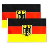 2 Stück Deutschland Flagge mit Adler | Deutschland Fahne | 90 x 150 cm Polyester Wetterfeste Garten Balkon Nationalfeiertag Deutsche Flagge Fahne mit Ösen | Fahnen Flaggen DE Germany D