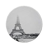 Rutschfreies Gummi-rundes Mauspad Eiffelturm Eiffelturm in Paris Historisches berühmtes Wahrzeichen Winterzeit-Bilddruck Schwarz-Weiß 7.9'x7.9'x3MM