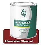 Grundmann Acryllack - 3 Kg in Braunrot/Schwedenrot (RAL 3011) - Buntlack auf Wasserbasis Rot - Für Holz, Metall & B