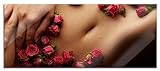 Glasbild Panorama | Wandbild aus Echtglas | weiblicher Körper mit Rosen Blumen | 100x40 cm | inkl. Aufhängung und Ab