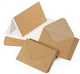 Mocraft 60 Sets Kraftpapier Umschläge Blanko Falt-Karten mit Briefumschläge & Weiß Einlege-Blätter Doppelkarten für Grüße Hochzeit Einladung, Natur-B