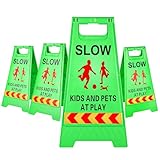 WOUSEDO Schild mit Aufschrift 'Slow Down Kids at Play', 44,5 cm Länge, doppelseitiger Text und Grafik mit reflektierendem Klebeband, Sicherheitsschilder für Kinder und Haustiere beim Spielen, 4 Stück,