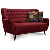 CAVADORE 2-Sitzer-Sofa Abby / Retro-Couch mit Samtbezug und Knopfheftung / 153 x 89 x 88 / Samtoptik,