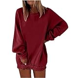 Frühling Langarmshirt Damen Pullover Sweatshirt, Shirts Einfarbig Lang Oberteile Elegant Sweater Tops Pulli Baumwolle Langarm Damenpullover Streetwear Casual Bluse Longpullover Tunika F