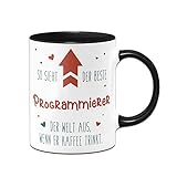 Tassenbrennerei Tasse mit Spruch - So sieht der beste Programmierer der Welt aus, wenn er Kaffee trinkt - Kaffeetasse lustig als Geschenk für Informatiker Kollegen (Programmierer)