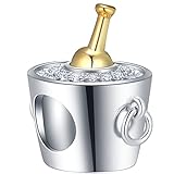 Vergoldete Champagner Charms im Eiseimer, 925 Sterling Silber Champagne in Ice Bucket Perlen mit klarem CZ, passen Pandora Geburtstag Armband, Feier Geschenke für Party/Baby Boy/M