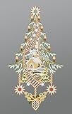 Plauener Spitze Fensterbild Kirche mit Winterlandschaft und Tannenbaum (Bx H) 20cm * 37cm Mehrfarbig Fensterdekoration Fensterschmuck