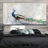 Wandkunst für Wohnzimmer, moderner bunter Vogel, Pfau, gemaltes abstraktes Wandkunst-Leinwandbild, Poster, 50 x 90 cm/20 x 35 Zoll, I