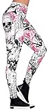 Damen Leggings Sportleggings mit hohem Bund - Yoga-Fitness-Hose mit Fantasie Motiv Rock Code, in der Farbe Weiss/schwarz/Rose - Grösse L