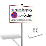 SINMAO Privatgrundstück Schild mit Pfosten Alu 300x200 mm mit Löchern für Zaun, Schild Privatparkp