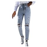 L9WEI Jeans Hosen Frauen Zerrissene Jeans mit Löchern Niedrige Taille Stretch Skinny Jeanshosen Stylische Jeans Denim Trousers Lässig Jeans Hose (G-Blau, M)