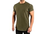 Herren Kurzarm Sport Shirt für Gym Training Arbeit Casual Aktivitäten, Grün (Army Green), L