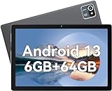 Freeski Tablet Android 13, Tablet 10,1 Zoll 6 GB + 64 GB (TF 128 GB), Tablet Touchscreen 5000 mAh/1280 x 800/5 MP + 8 MP/BT/WiFi/Quad-Core/Google GMS (Grau)