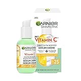 Garnier Serum-Crème gegen müde Haut und dunkle Flecken, 2in1 Tagespflege für mehr Glow und einen ebenmäßigen Teint, Mit Vitamin C, Skin Active, 50