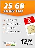 klarmobil Allnet Flat 25 GB – Handyvertrag 24 Monate im Vodafone Netz mit Internet Flat, Flat Telefonie und EU-Roaming – Aktivierungscode per E-M