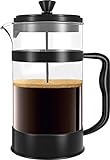 KICHLY French Press Kaffeemaschine- Tragbare Cafetière mit Dreifachfilter- Hitzebeständiges Glas mit Edelstahlgehäuse- Große Karaffe- 1000ml / 1 litre / 34Oz - Schw