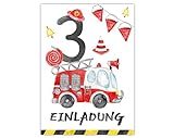 Junapack 12 Einladungskarten zum 3. Kindergeburtstag dritte Geburtstag Jungen Feuerwehr Feuerw