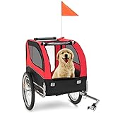 COSTWAY Hundeanhänger für Fahrrad, bis 40 kg belastbar, Fahrradanhänger für kleine & mittelgroße Hunde, Stabiler Hundebuggy mit 8 Reflektoren, Klappbarer Hundefahrradanhänger, Oxford (Rot)