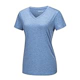 MAGCOMSEN Damen Yoga Shirts Sportshirts Atmungsaktiv Trainingsshirt Kurzarm Lässig Wandershirt mit V-Ausschnitt Leichte Jogging Shirts Casual T-Shirts Hellblau M