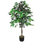 Decovego Kunstpflanze Künstliche Pflanze Benjamin Ficus künstlicher Baum Künstlich im Topf Plastik Pflanzen Zimmerpflanze wie Echt Deko 110 cm Innendek
