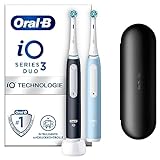 Oral-B iO Series 3 Elektrische Zahnbürste/Electric Toothbrush, Doppelpack, 2 Aufsteckbürsten, 3 Putzmodi für Zahnpflege, Designed by Braun, matt black/ice b