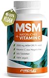 MSM 2000mg pro Tag + natürliches Vitamin C - 365 Tabletten mit Methylsulfonylmethan - kompakteres Pulver als bei Kapseln - hochdosiert mit 1000 mg pro MSM Tab - vegan & ohne Z