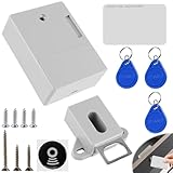 Elektronisches Schrankschloss,RFID-Schloss mit Batterie,Smart Schubladenschloss mit 2 Schlüsselanhänger und 2 RFID Karte, Schublade und Holzschrank, Versteckte Schlösser für Doppeltürenschrank(Weiß)