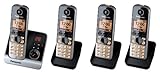 Panasonic KX-TG6724GB Quattro Schnurlostelefone mit 3 zusätzlichen Mobilteilen (4,6 cm (1,8 Zoll) Display, Smart-Taste, Freisprechen, Anrufbeantworter) schwarz/silb