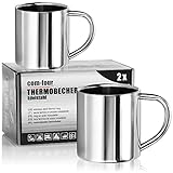 com-four® 2x Edelstahl Thermobecher - 180 ml je Becher - Isolierbecher doppelwandig - Kaffeetasse bruchsicher - Thermo-Trinkbecher - Camping Becher - Tasse - BPA-frei (180ml)