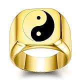 VOYADE Yin Yang Symbol Ring Herren Tai Chi Yin Yang Balance Ring Edelstahl Taoistischer Zen Amulett Siegelring,Gold,13