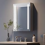 Dripex Spiegelschrank Bad mit Beleuchtung, Glasablage und Steckdose, Badezimmerschrank mit Spiegel, 3 Lichtfarbe Einstellbar, Dimmbar, Linkstürige Spiegelschrank, Beschlagfrei 45 x 60 cm G