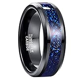 NUNCAD Wolfram Ring Herren Schwarz Keltische Ring Verlobungsringe Paar Ringe mit Blau Kohlefasern Saphir 8mm Poliert Größe 65(20.7)