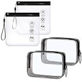 Yamitora 4 Stück Kulturbeutel Transparent, Reise Kosmetiktasche Durchsichtig, wasserdichte PVC Flugzeug Beutel, Zip Beutel Flugzeug, Flüssigkeiten Beutel Handgepäck für Urlaub,Reisen, B
