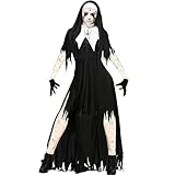 FeiliandaJJ Halloween Nonne Kostüm Gruselige Kleidung Gothic Kleid für Damen Horror Fasching Karneval Robe Pastor Priester Cosplay Zombie Vampir Verkleidung Hallow