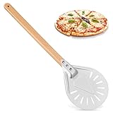Perforierte Pizza Peel, Aluminium Pizzaschaufel 7 Zoll, Pizzaheber, Pizzaschaufel aus Aluminium mit Holzgriff, für hausgemachte Pizza Brot Bäck