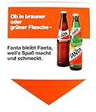 Coca C o l a - Fanta - Ob in brauner oder grüner Flasche - Alter Aufkleber - 13,8 x 11,7