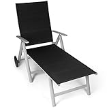 Vanage Sonnenliege Klappbar Aluminium Mit Rollen, gepolster, 7-Stufen Verstellbar, Belastbar Bis 100 kg, Wetterfest, Schwarz, Alu, Gartenliege, Freizeitliege Klappbar, Campinglieg