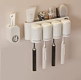 Kegeter Zahnbürstenhalter mit 4 Tassen, Wandmontage, Zahnpastaspender, Badezimmerzubehör mit Becherhalter, Badezimmer-Organisation und Aufbewahrung, mehrere Bü