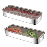 Qivine Set mit 2 Aufschnittbox Fresh, Kühlschrank Bacon Container Box, Vorratsdosen-Set, Frischhaltedosen für den Kühlschrank mit Deckel, Edelstahl, Wiederverwendbar, 26.5 * 10 * 4.6CM