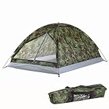 Zoegneer Ultraleichtes Schutzzelt, stabile Fiberglas-Stangen, Camouflage-Zelt mit Zwei-Wege-Reißverschlüssen, leicht zugängliche Zelttasche (2 Personen)