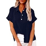 Bluse Damen Kurzarm Blusen Lässig V-Ausschnitt Hemdbluse Baumwolle Hemd Oberteile Sommer Solide Hemden Mit Tasche Damen Blusenshirt Angebote des Tages Heute Werkzeug