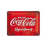 Nostalgic-Art Retro Blechschild, 15 x 20 cm, Coca-Cola – Logo Red Refresh Yourself – Geschenk-Idee für Coke-Fans, aus Metall, Vintage Desig