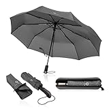 VON HEESEN® Regenschirm sturmfest bis 140 km/h - inkl. Schirm-Tasche & Reise-Etui - Taschenschirm mit Auf-Zu-Automatik, klein, leicht & kompakt, Teflon-Beschichtung, windsicher, stabil (Grau)